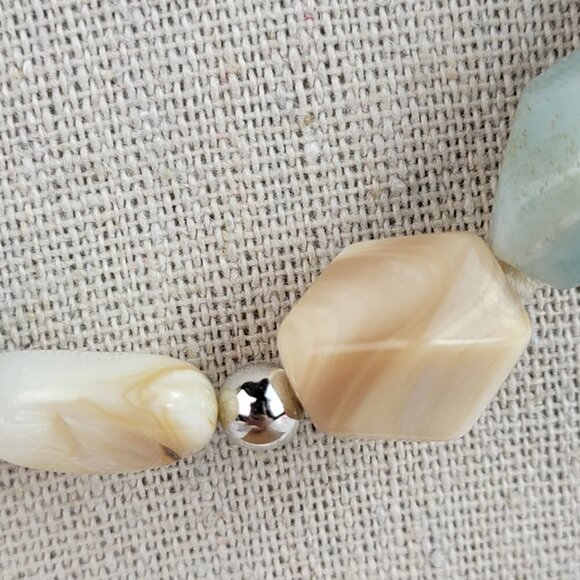 Natural Stone Multigem Beaded Necklace 20 inch Blue Green Beige Silver-Tone - Picture 3 of 14